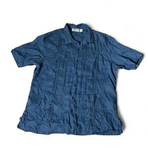 Cubavera Mens XL Blue 100% Linen Short Sleeve Guayabera Button Down Shirt